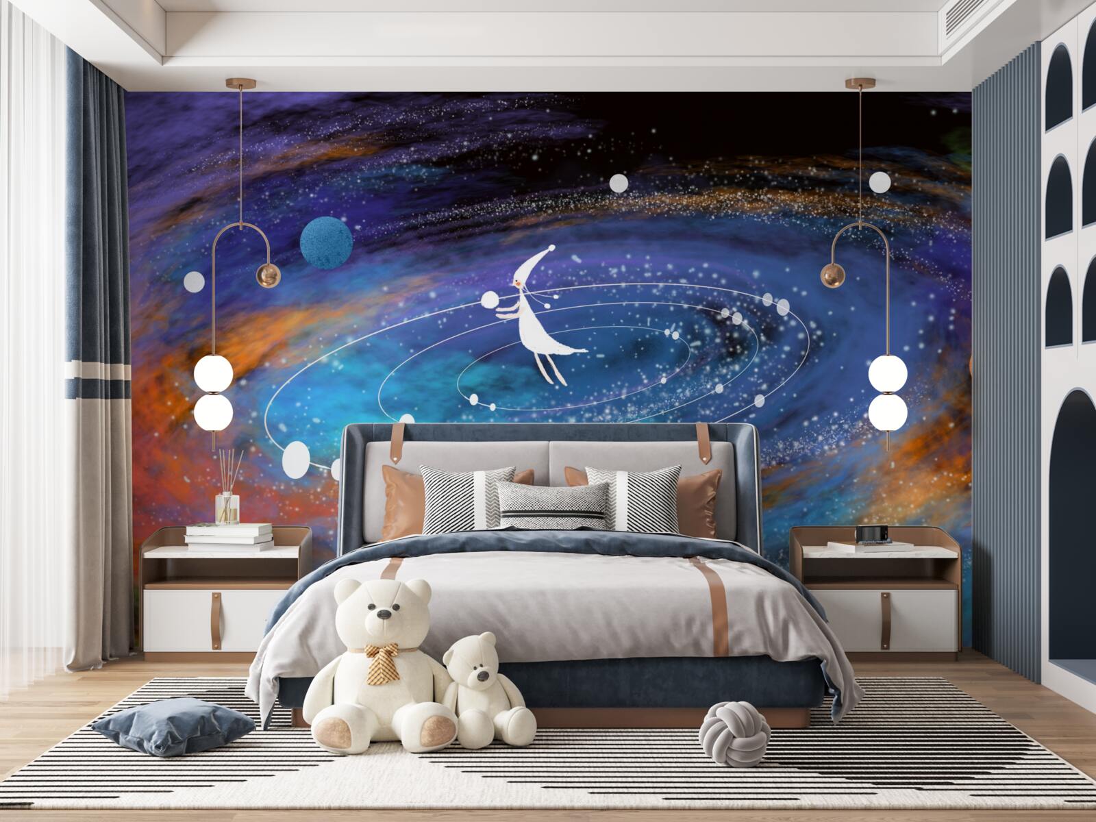 Fototapet fată înconjurată de planete