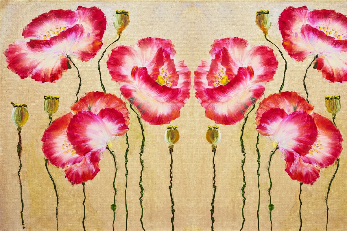 Fototapet muguri și flori de maci în nuanțe de roșu și alb