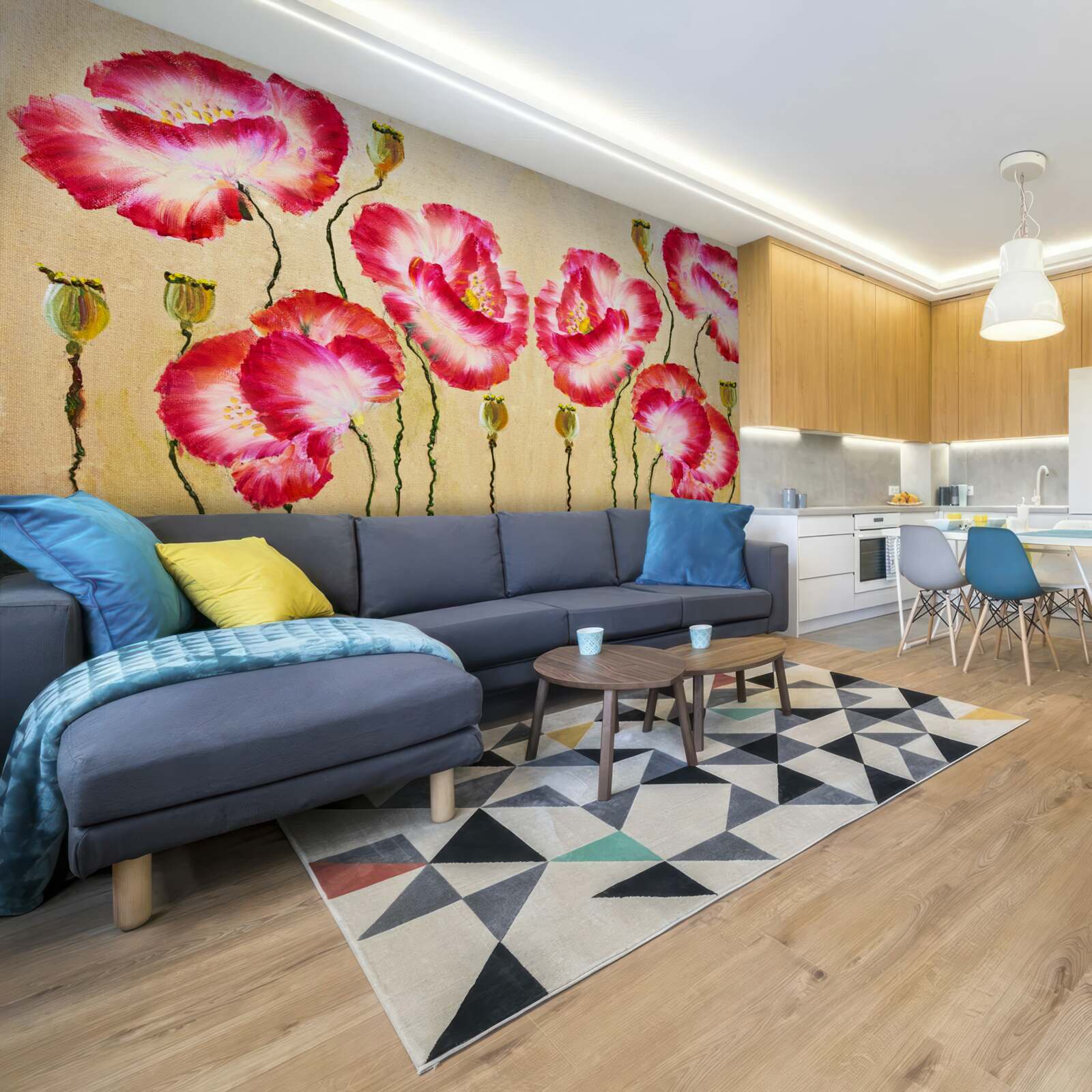 Fototapet muguri și flori de maci în nuanțe de roșu și alb