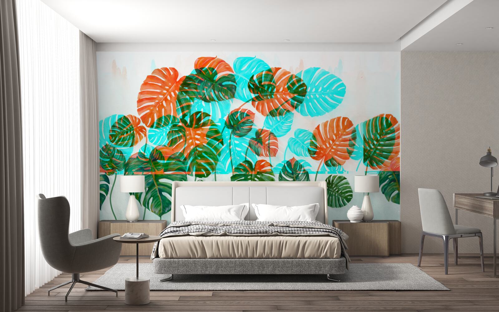 Fototapet monstera cu frunze verzi