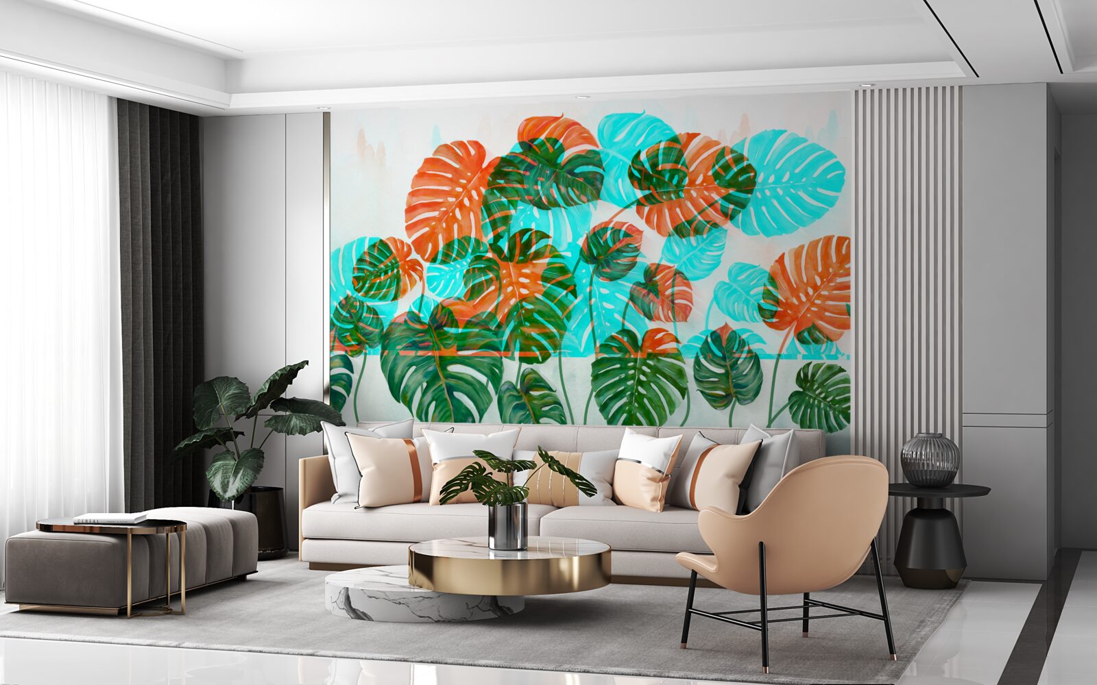 Fototapet monstera cu frunze verzi