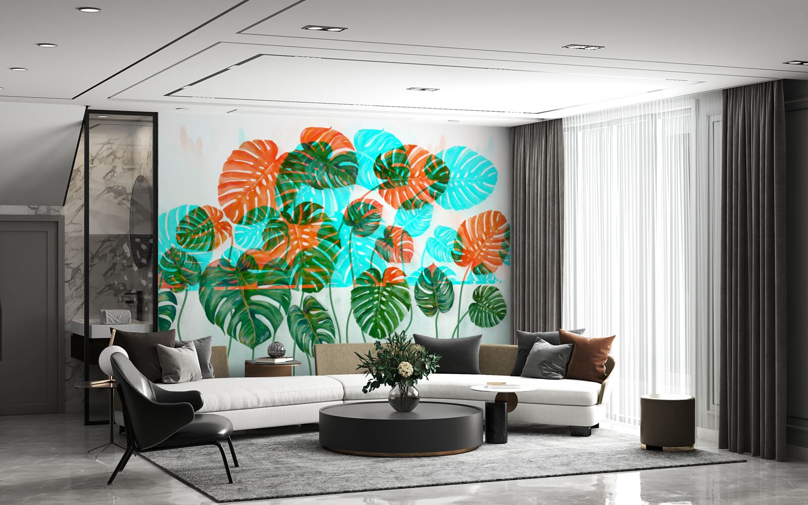 Fototapet monstera cu frunze verzi