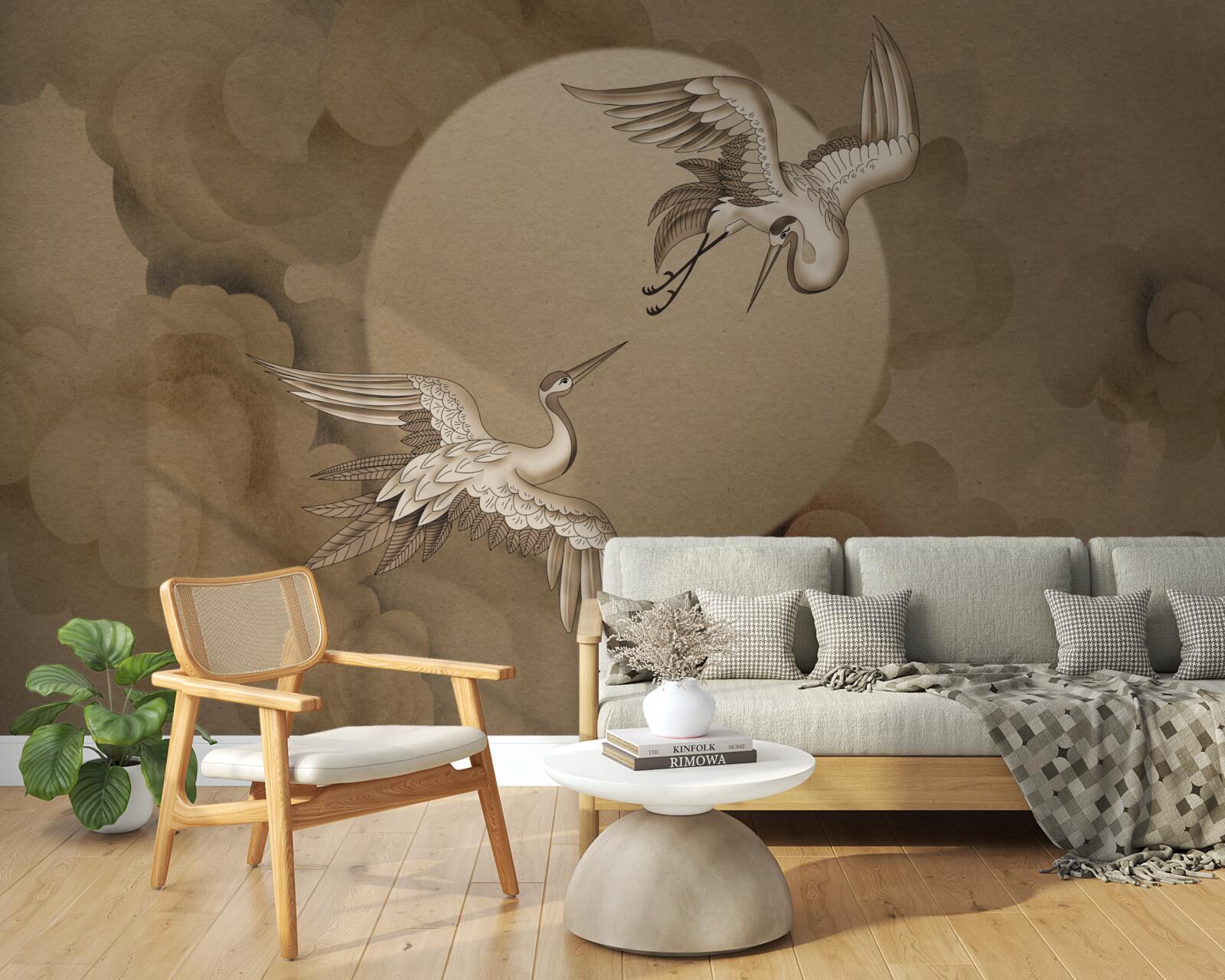 Fototapet dansul cocorilor sub nori