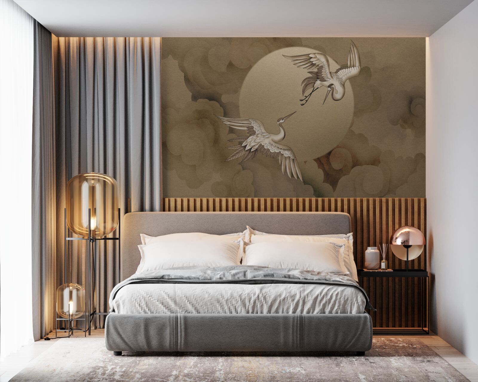 Fototapet dansul cocorilor sub nori