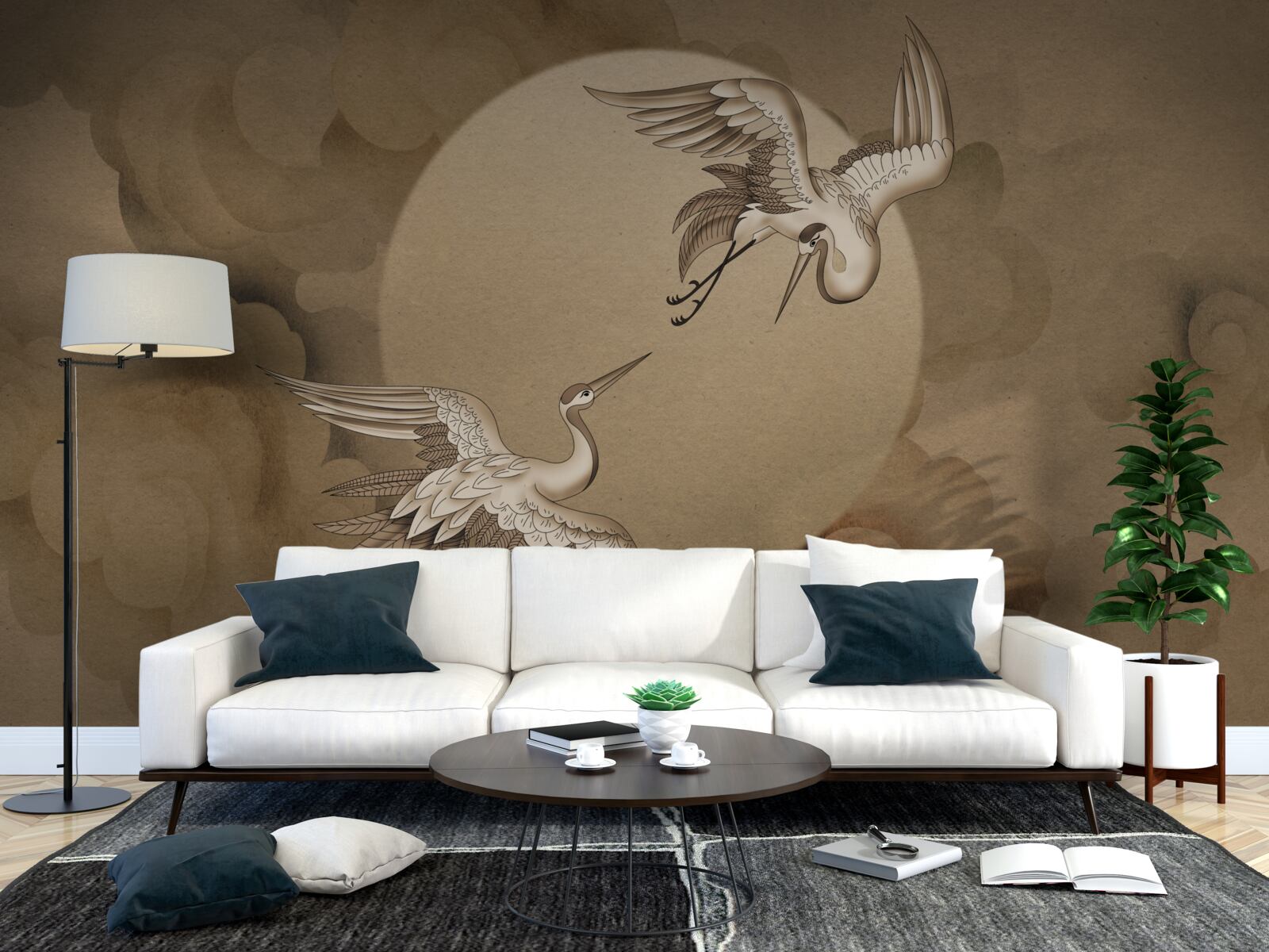 Fototapet dansul cocorilor sub nori