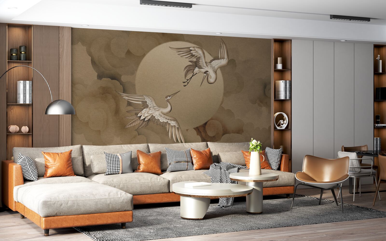 Fototapet dansul cocorilor sub nori