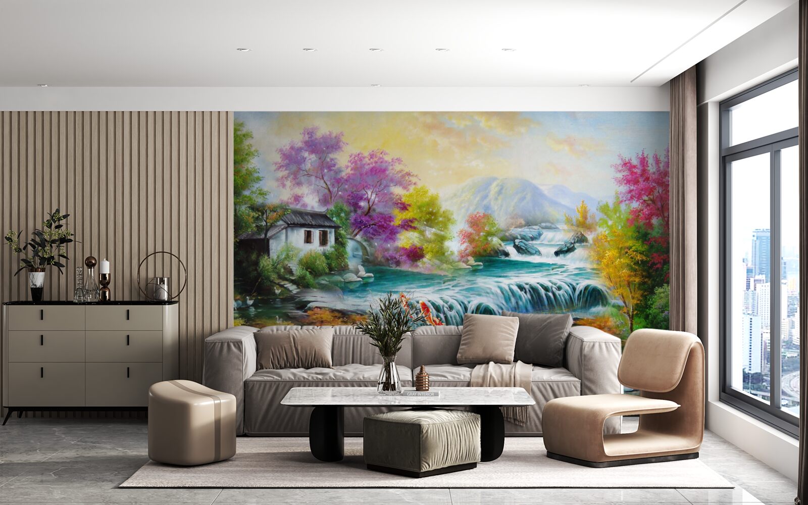 Fototapet o cascadă tronează prin casă toamna