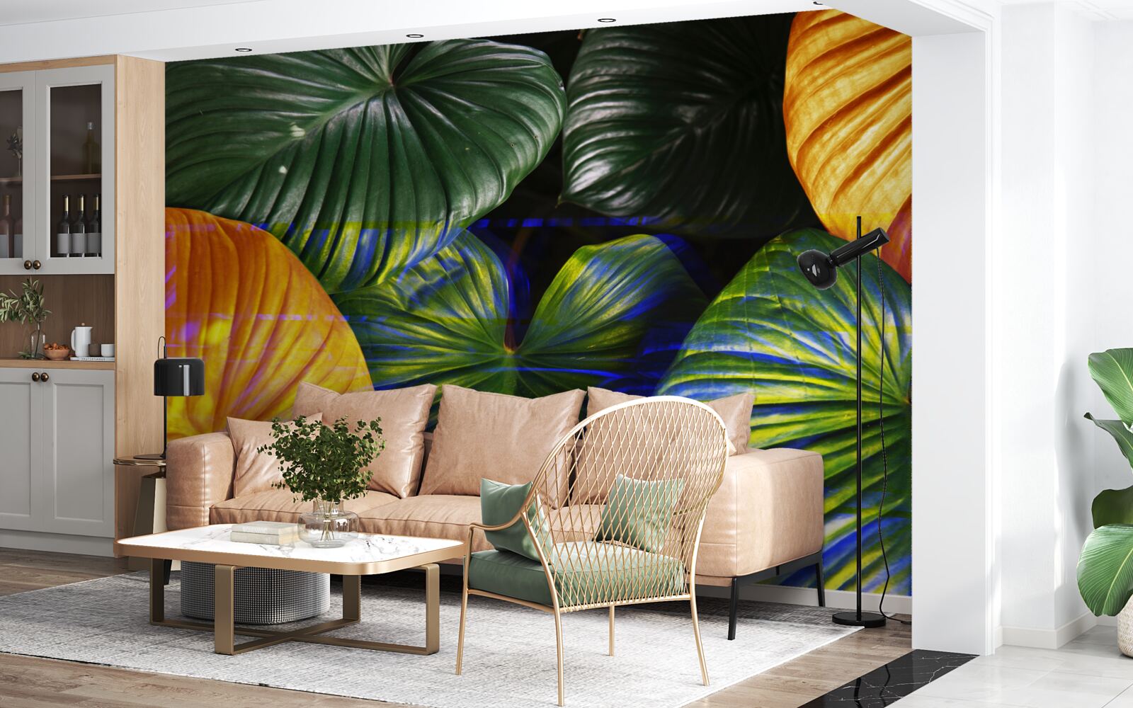 Fototapet frunze mari verzi și maro