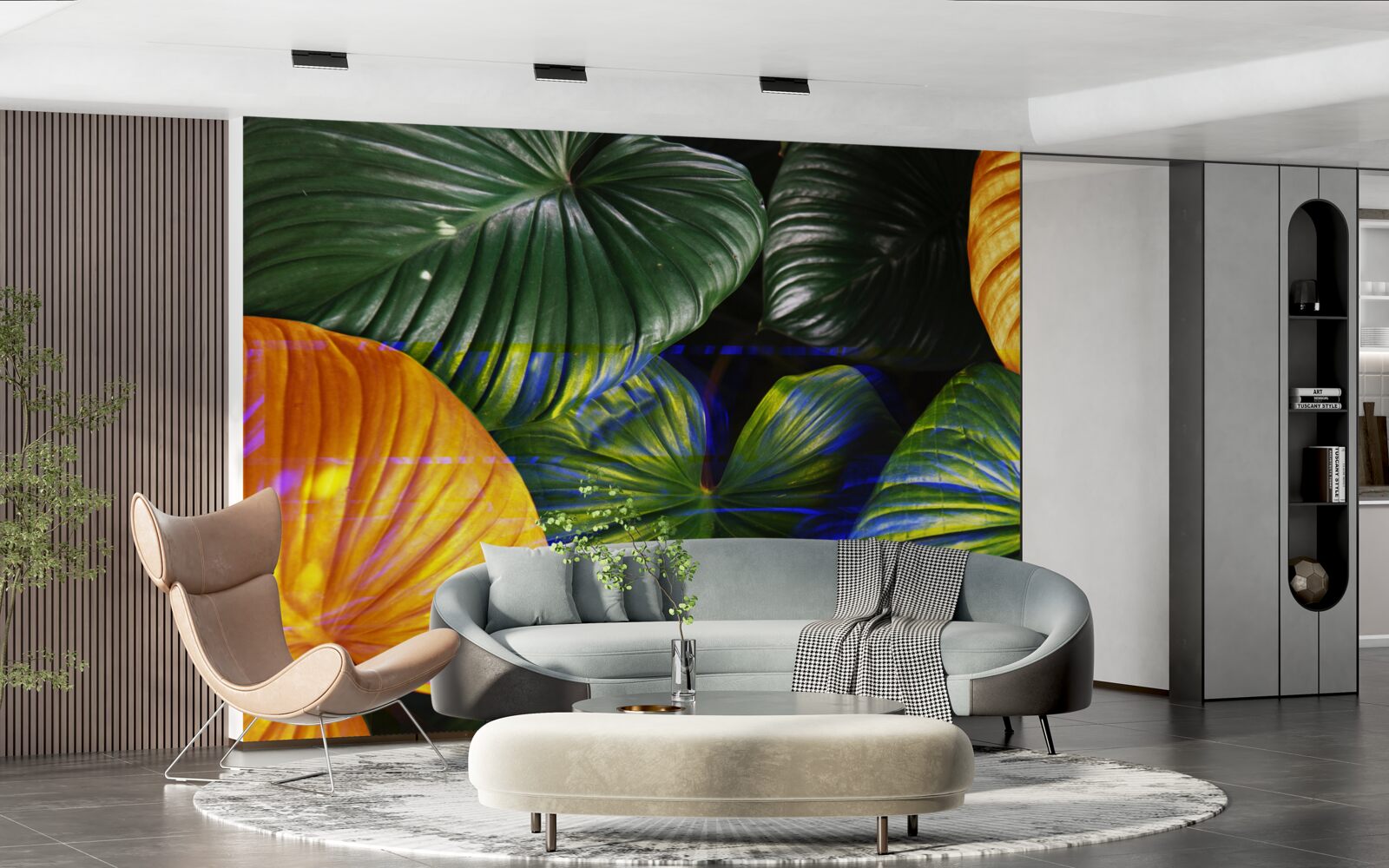 Fototapet frunze mari verzi și maro