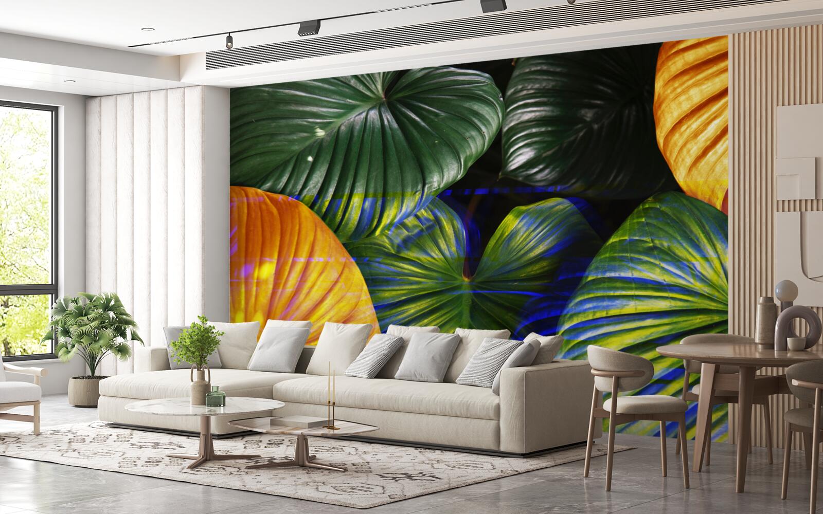 Fototapet frunze mari verzi și maro