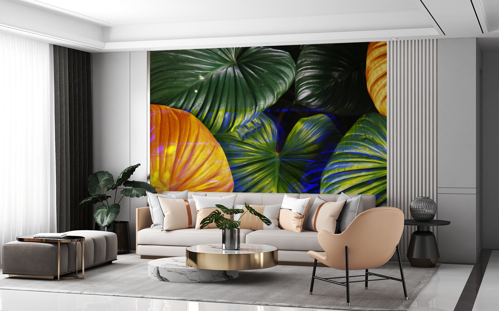 Fototapet frunze mari verzi și maro