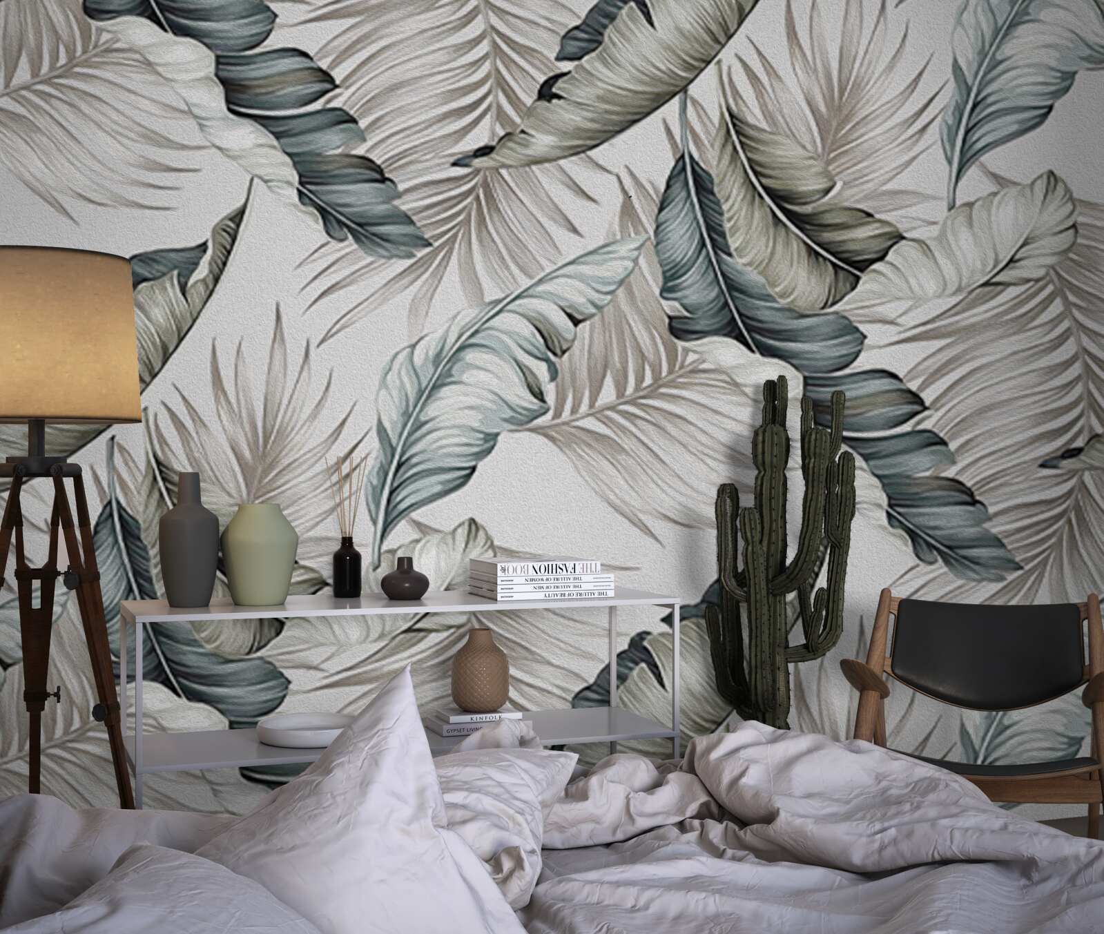 Fototapet frunze tropicale în culori pastelate