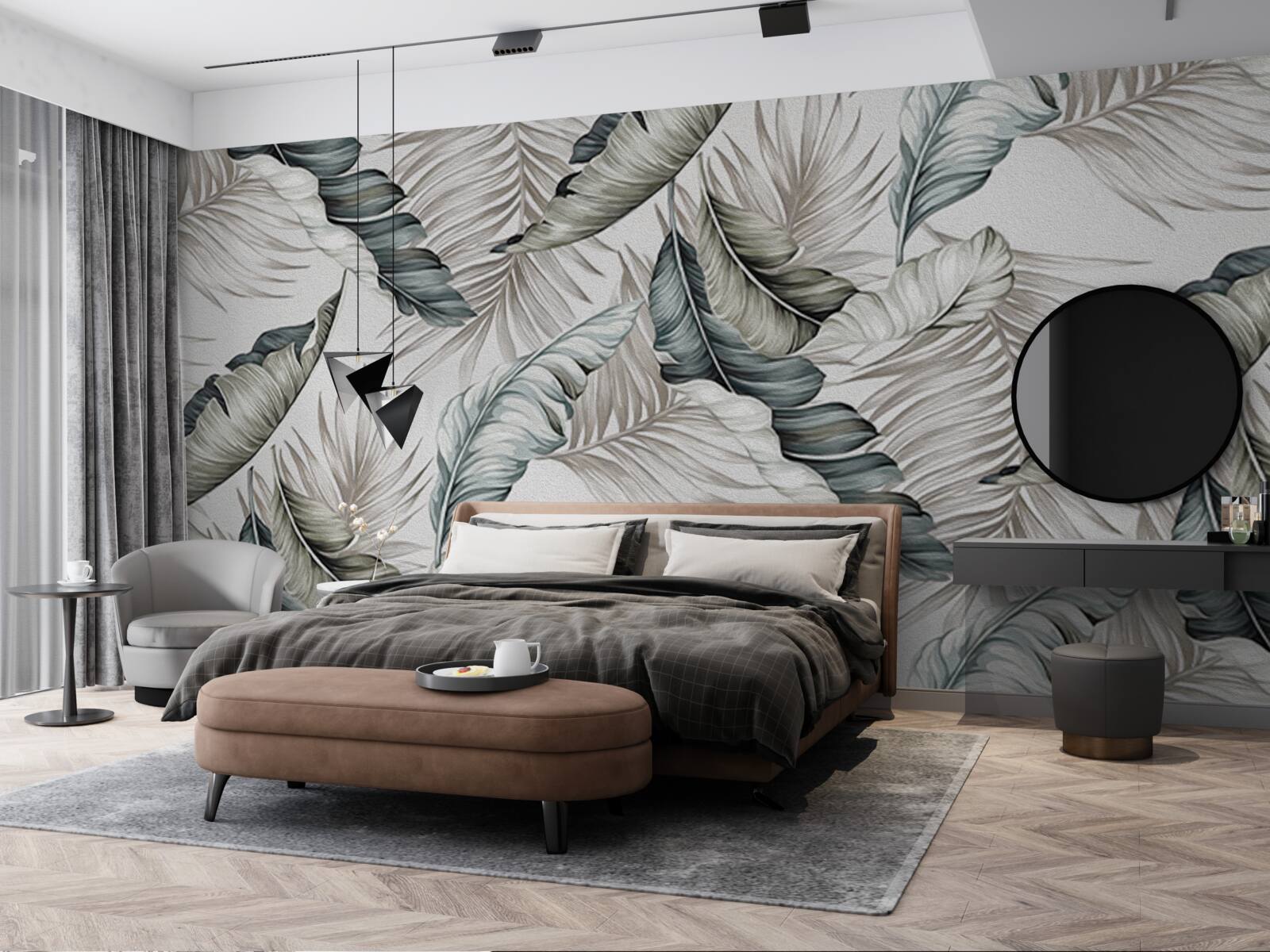 Fototapet frunze tropicale în culori pastelate