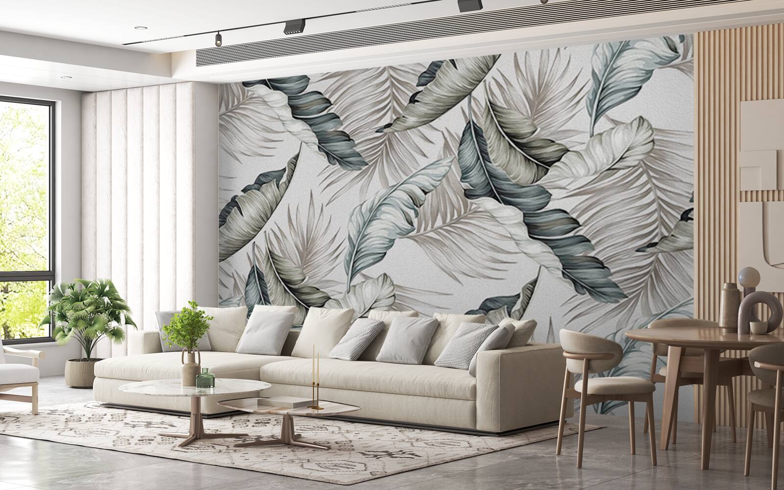 Fototapet frunze tropicale în culori pastelate