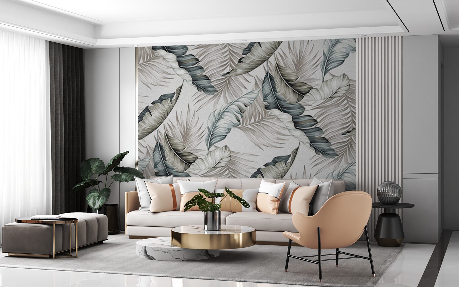 Fototapet frunze tropicale în culori pastelate