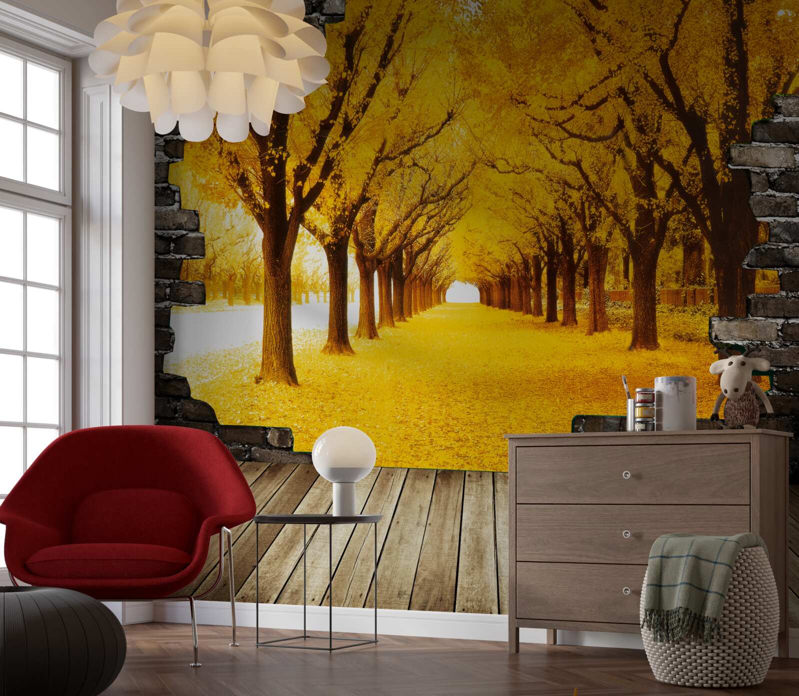 Fototapet bulevardul era acoperit cu frunze galbene