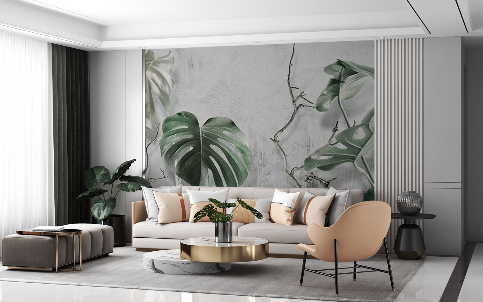 Fototapet frunzele verzi de monstera sunt mari