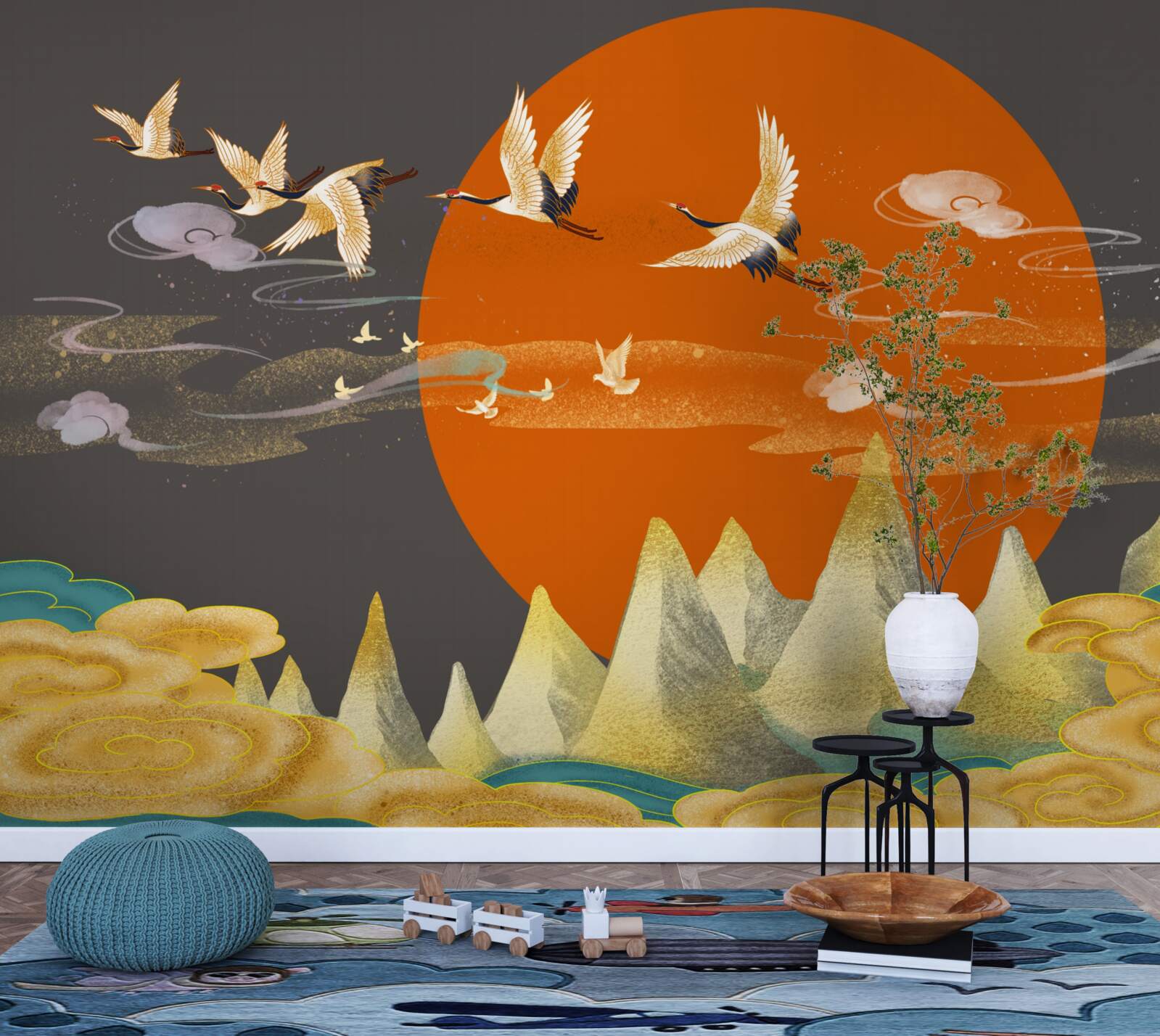 Fototapet vârfurile munților sunt martorele plecării cocorilor de la casa lor