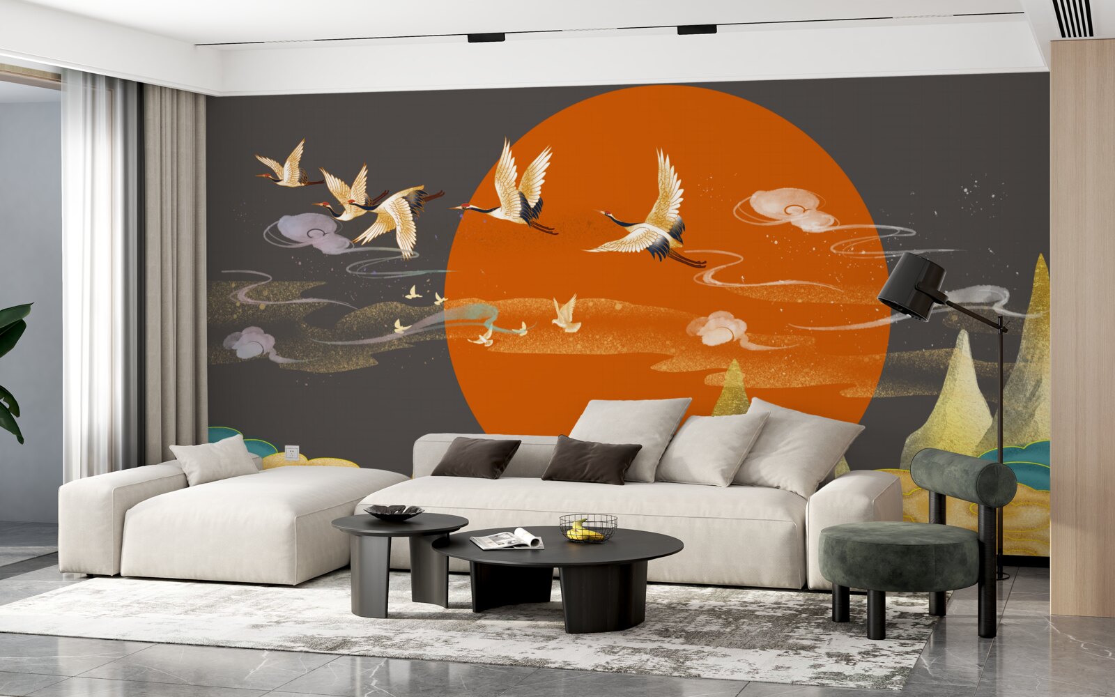 Fototapet vârfurile munților sunt martorele plecării cocorilor de la casa lor