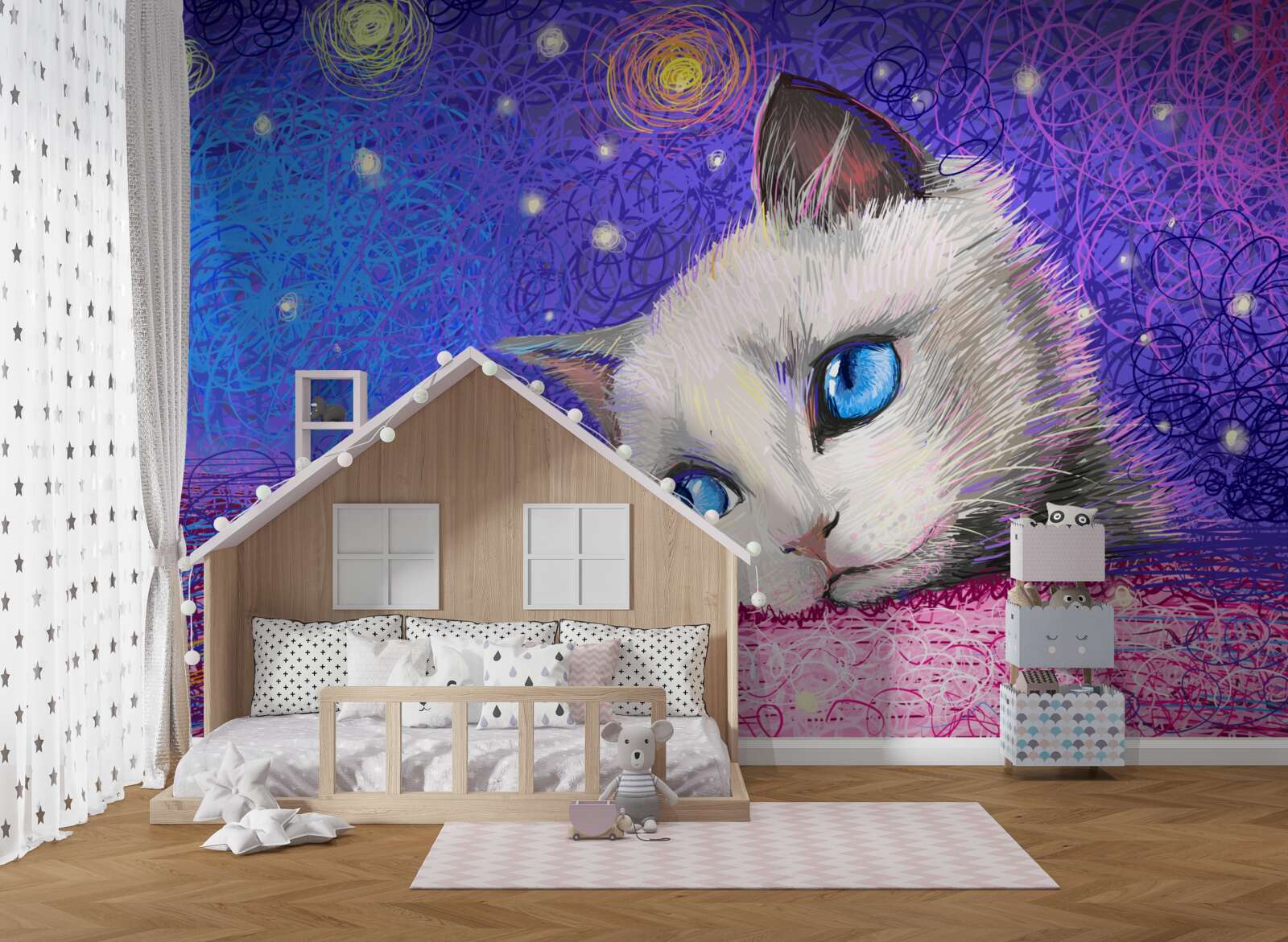 Fototapet pisoi distrat cu ochi albaștri