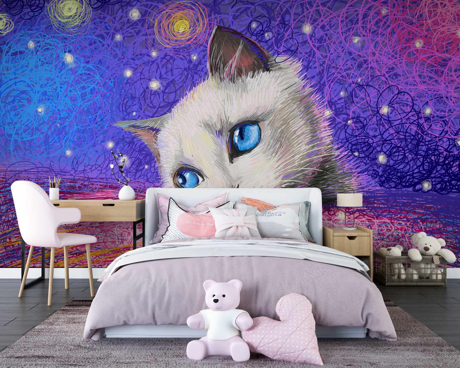 Fototapet pisoi distrat cu ochi albaștri