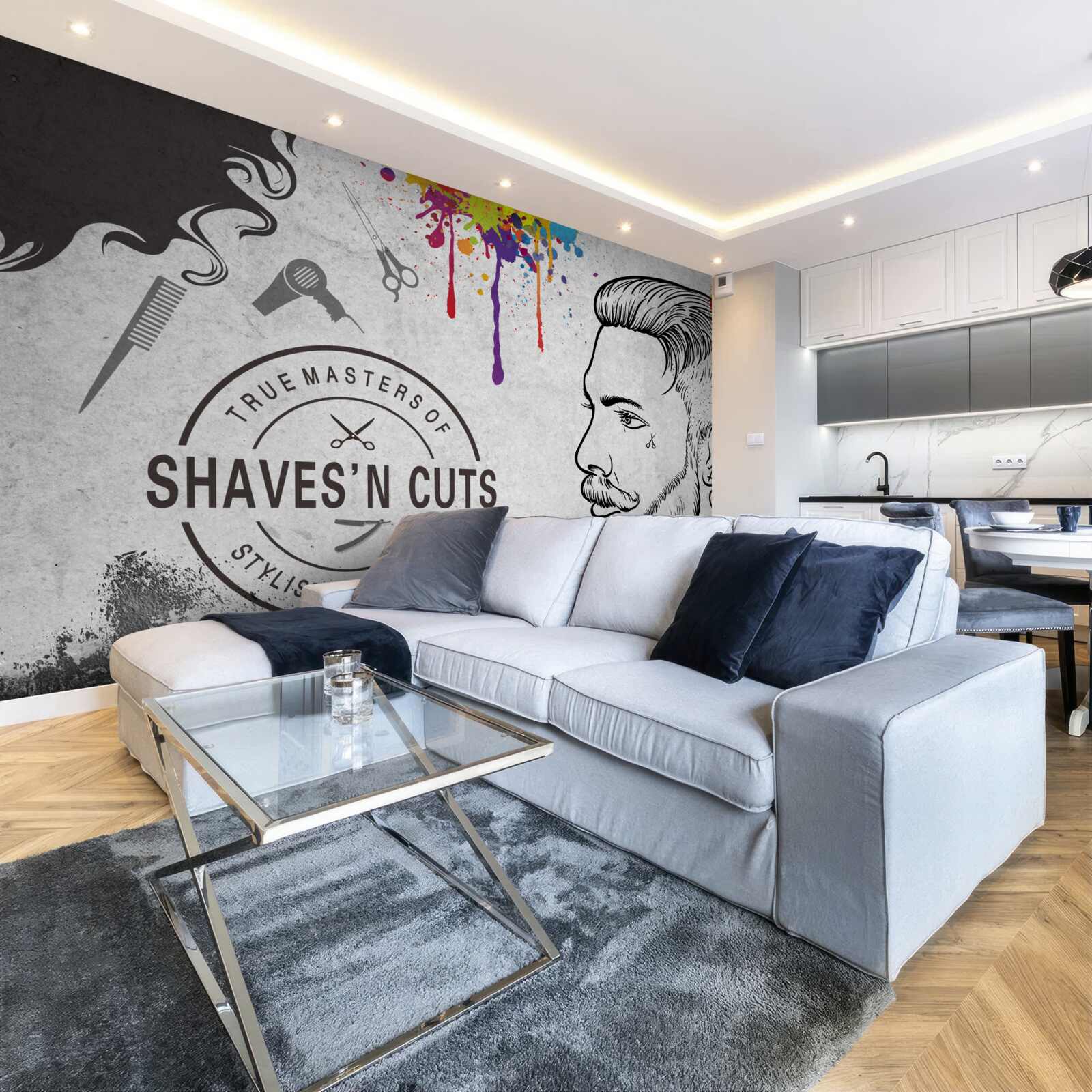 Fototapet publicitate pentru un salon de coafură pe perete