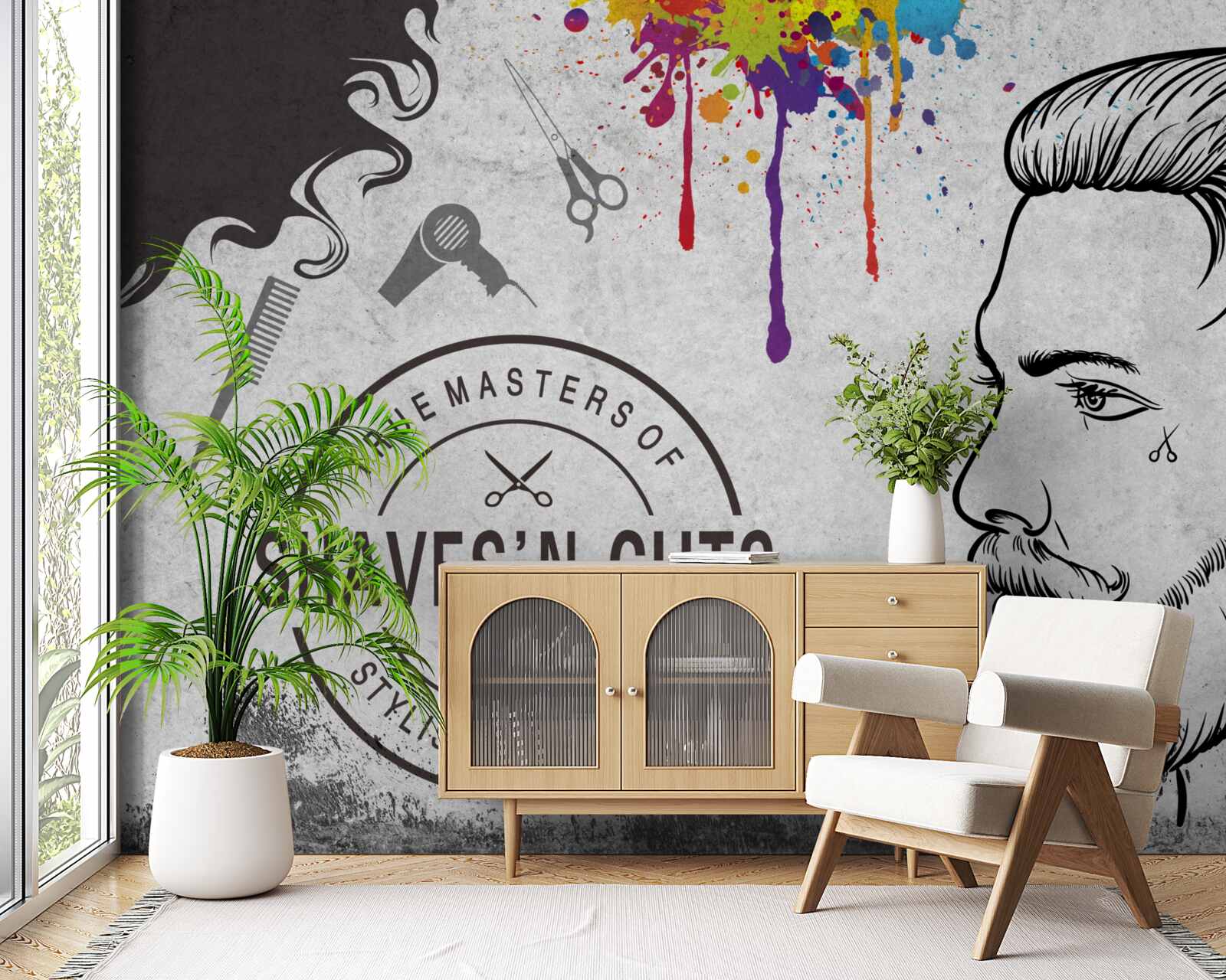 Fototapet publicitate pentru un salon de coafură pe perete