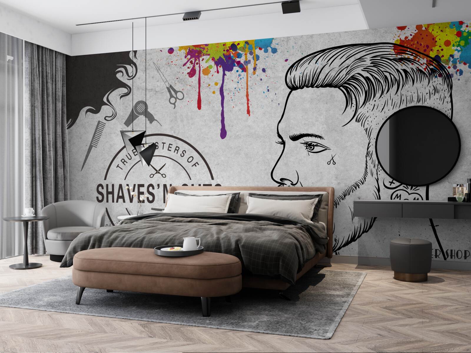 Fototapet publicitate pentru un salon de coafură pe perete