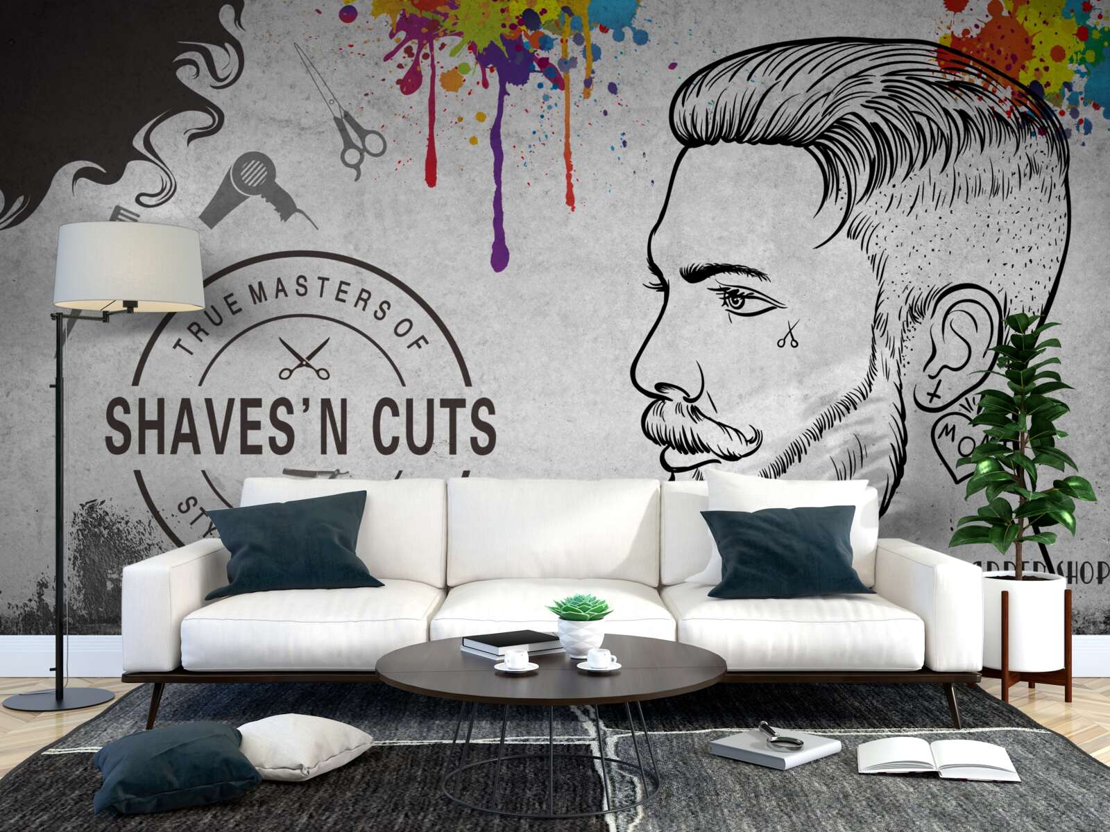 Fototapet publicitate pentru un salon de coafură pe perete