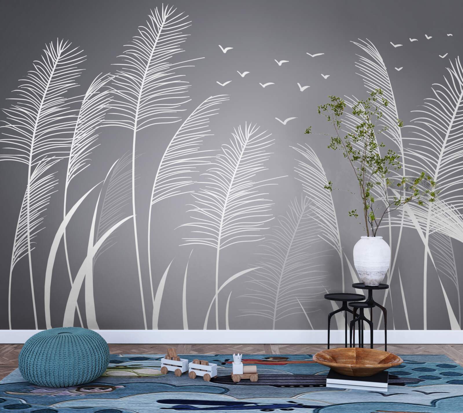 Fototapet vântul mișcă plantele, asemănându-se cu forma unor pene