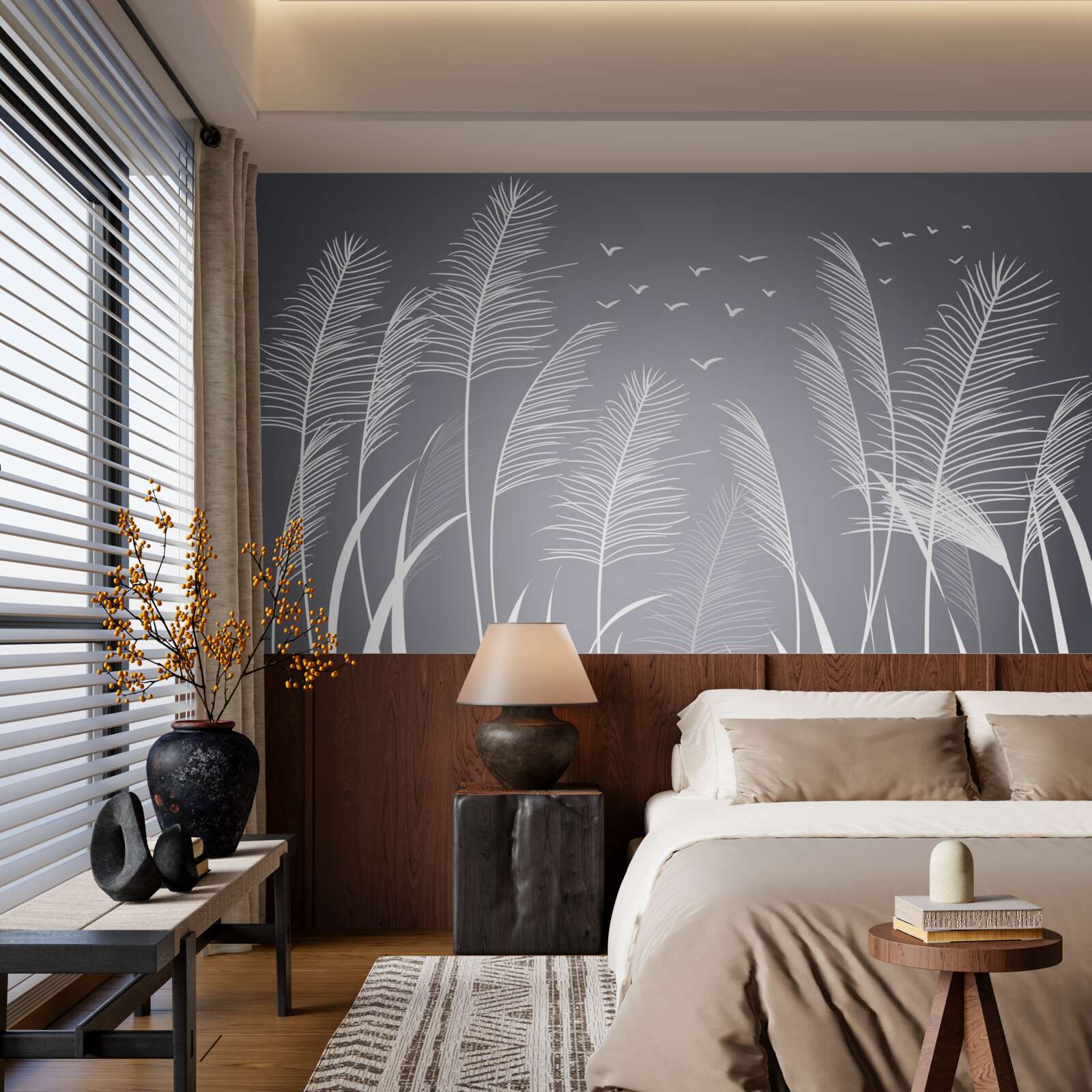 Fototapet vântul mișcă plantele, asemănându-se cu forma unor pene