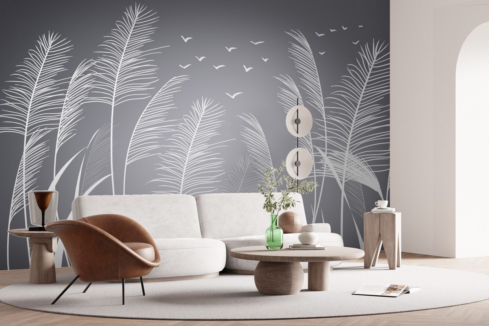 Fototapet vântul mișcă plantele, asemănându-se cu forma unor pene