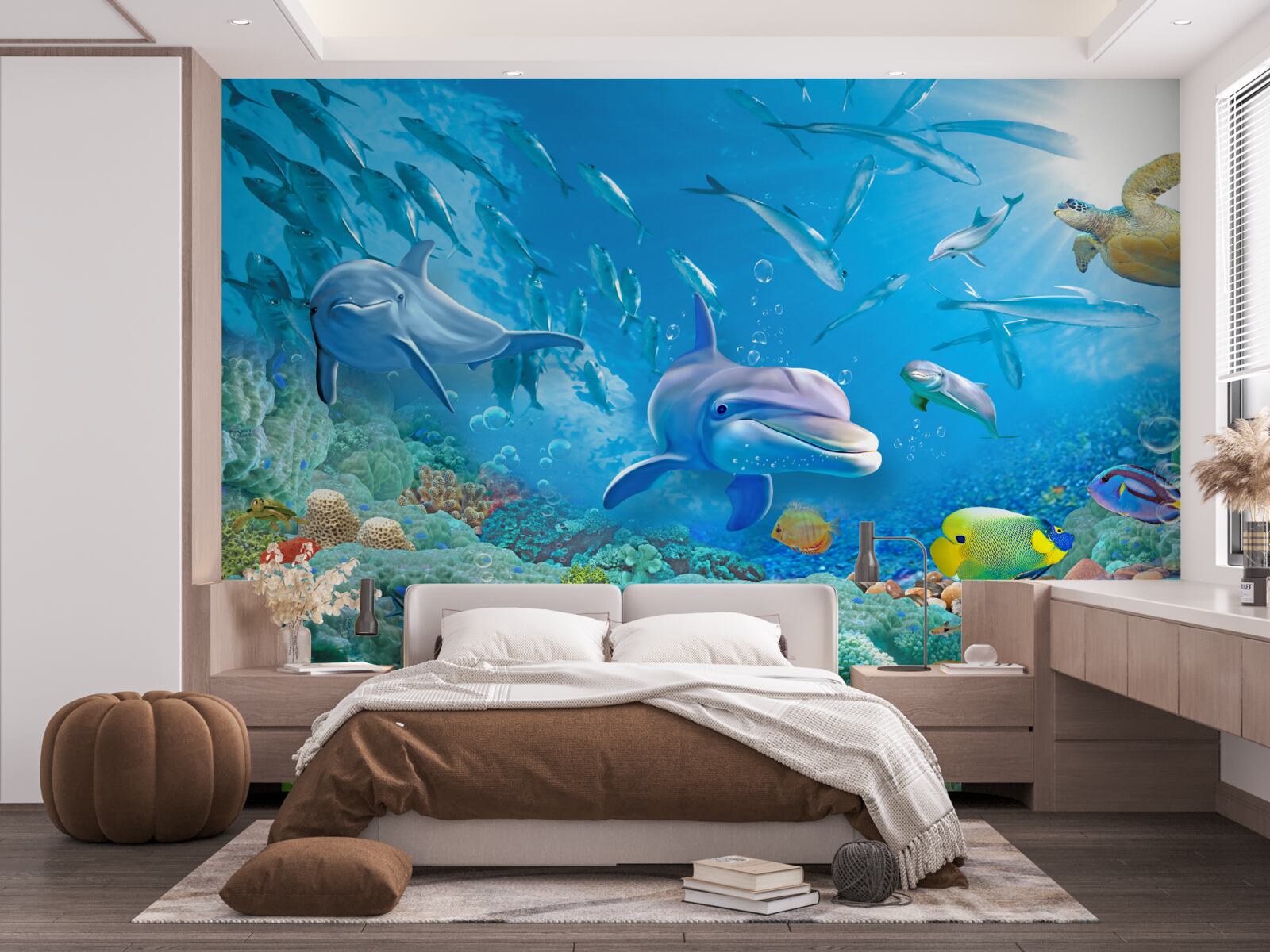 Fototapet un regat marin cu pești, țestoase și delfini