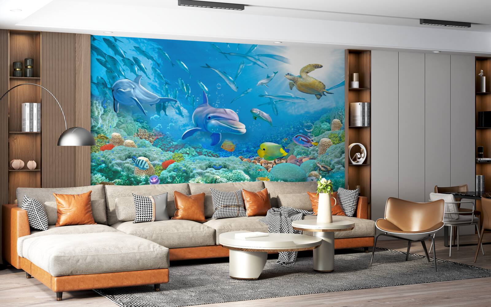 Fototapet un regat marin cu pești, țestoase și delfini