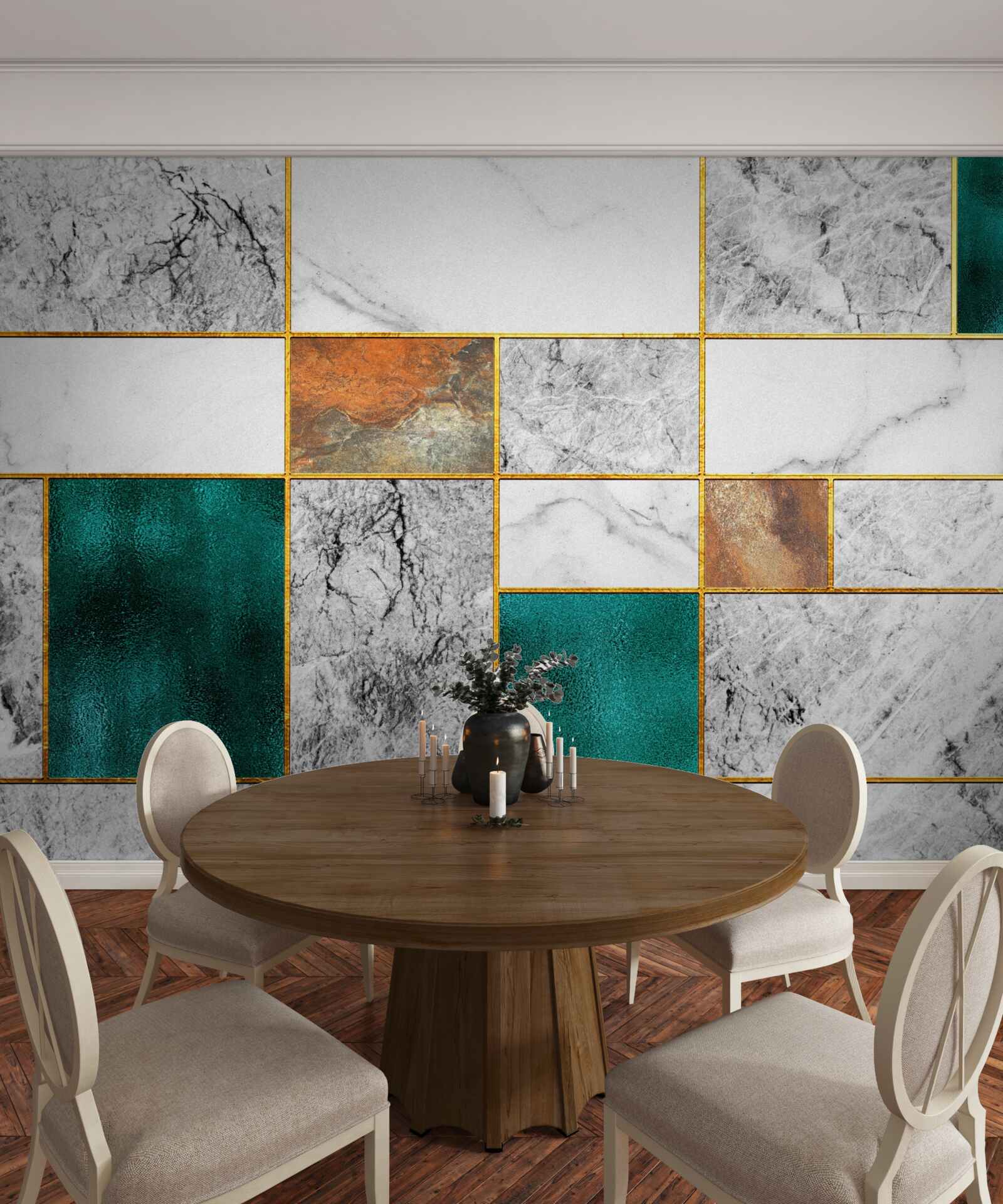 Fototapet smaraldul întâlnește mozaicul gri