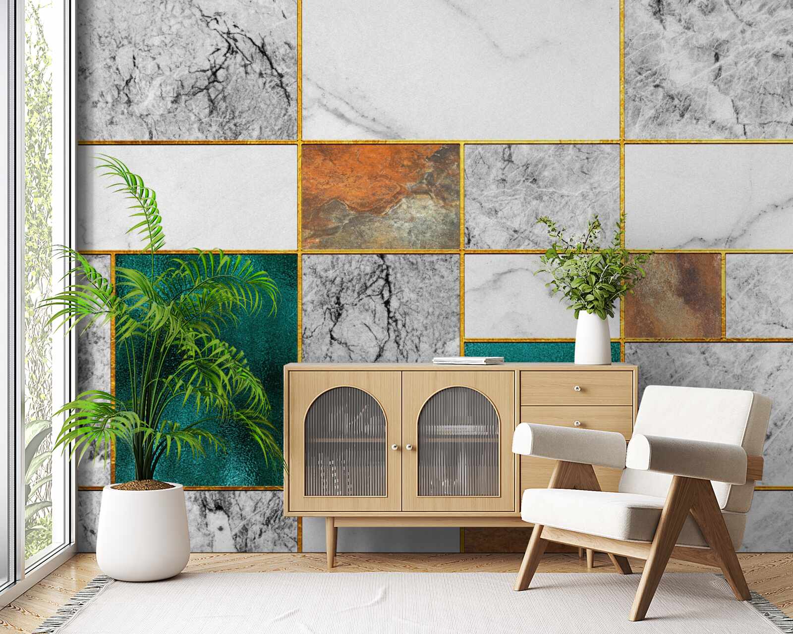 Fototapet smaraldul întâlnește mozaicul gri