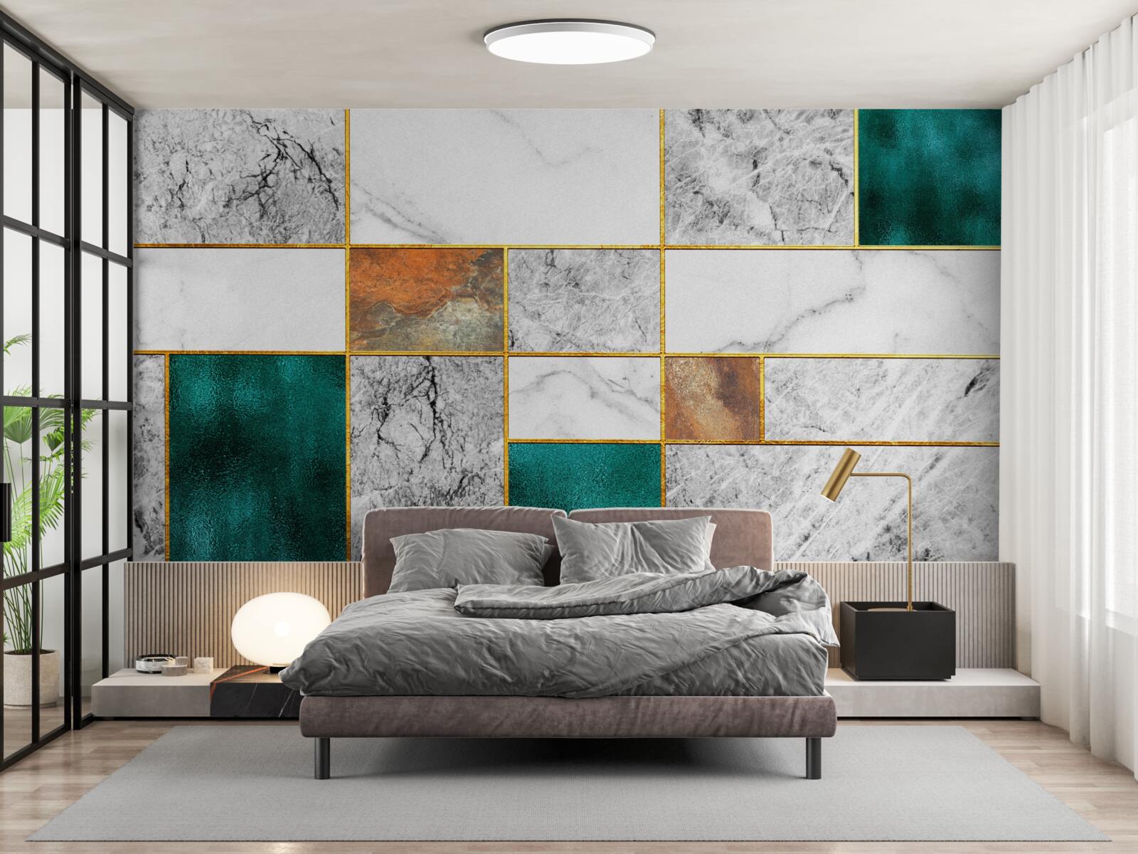 Fototapet smaraldul întâlnește mozaicul gri