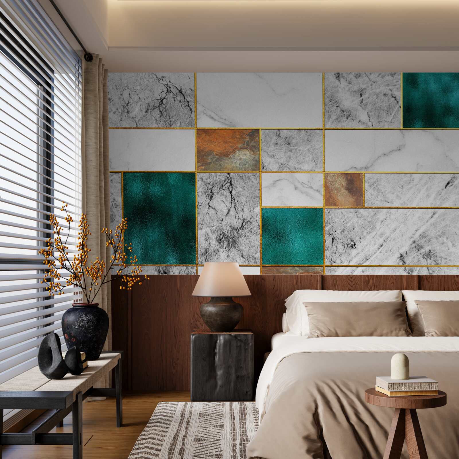 Fototapet smaraldul întâlnește mozaicul gri