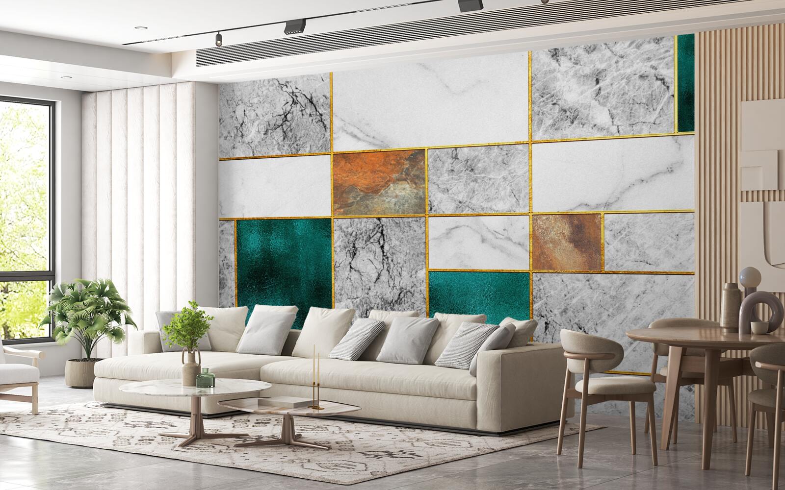 Fototapet smaraldul întâlnește mozaicul gri