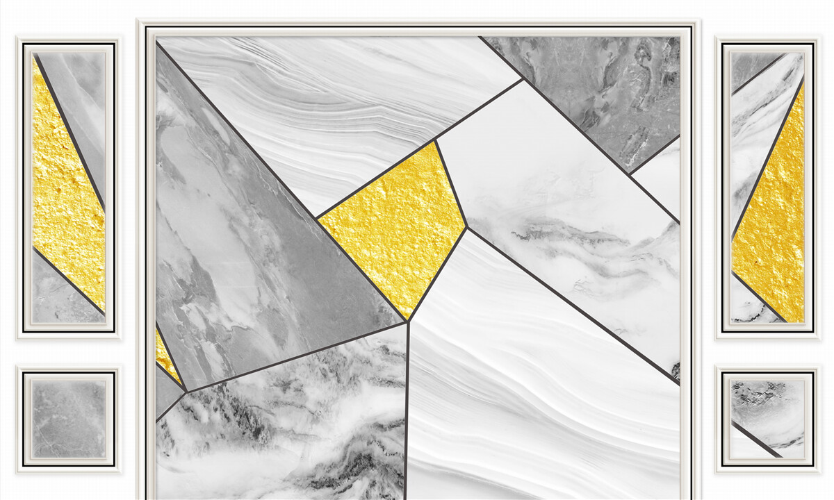 Fototapet mozaic gri cu elemente aurii