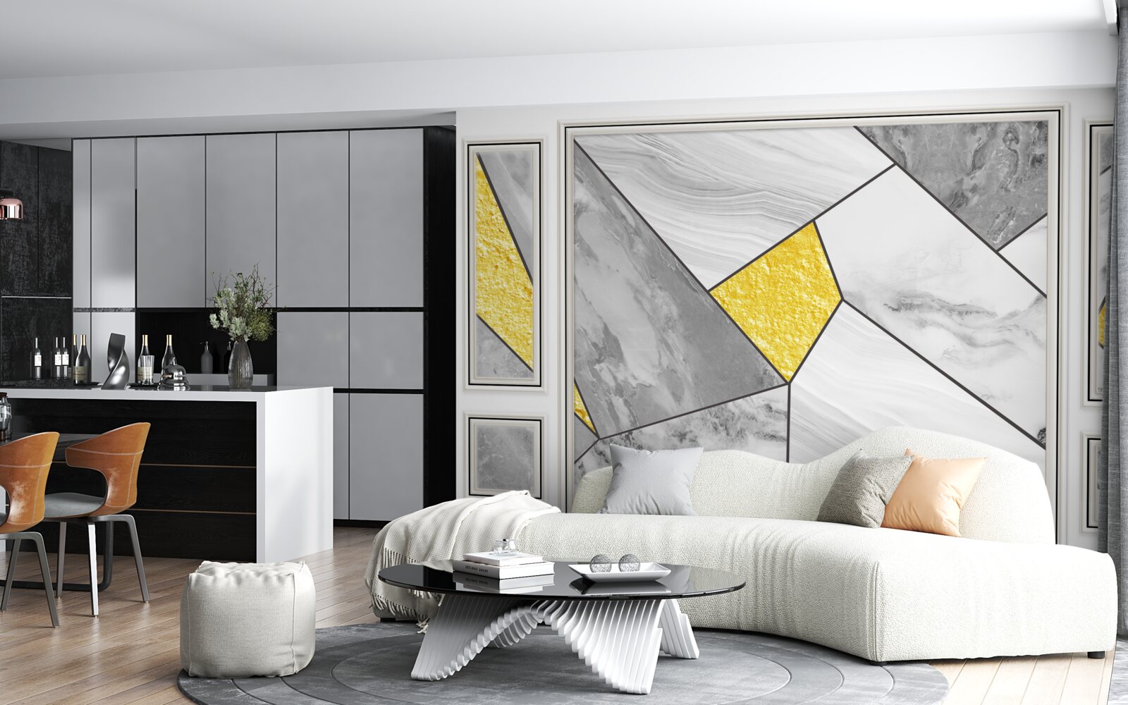 Fototapet mozaic gri cu elemente aurii