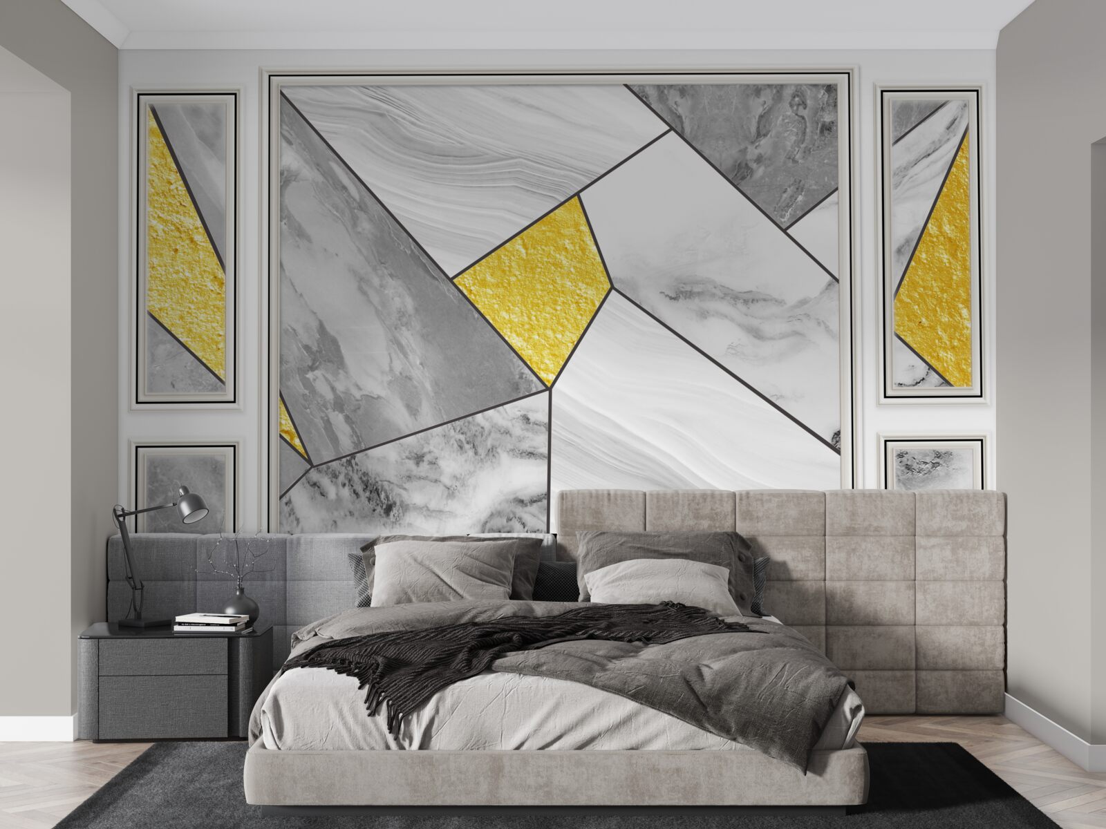 Fototapet mozaic gri cu elemente aurii