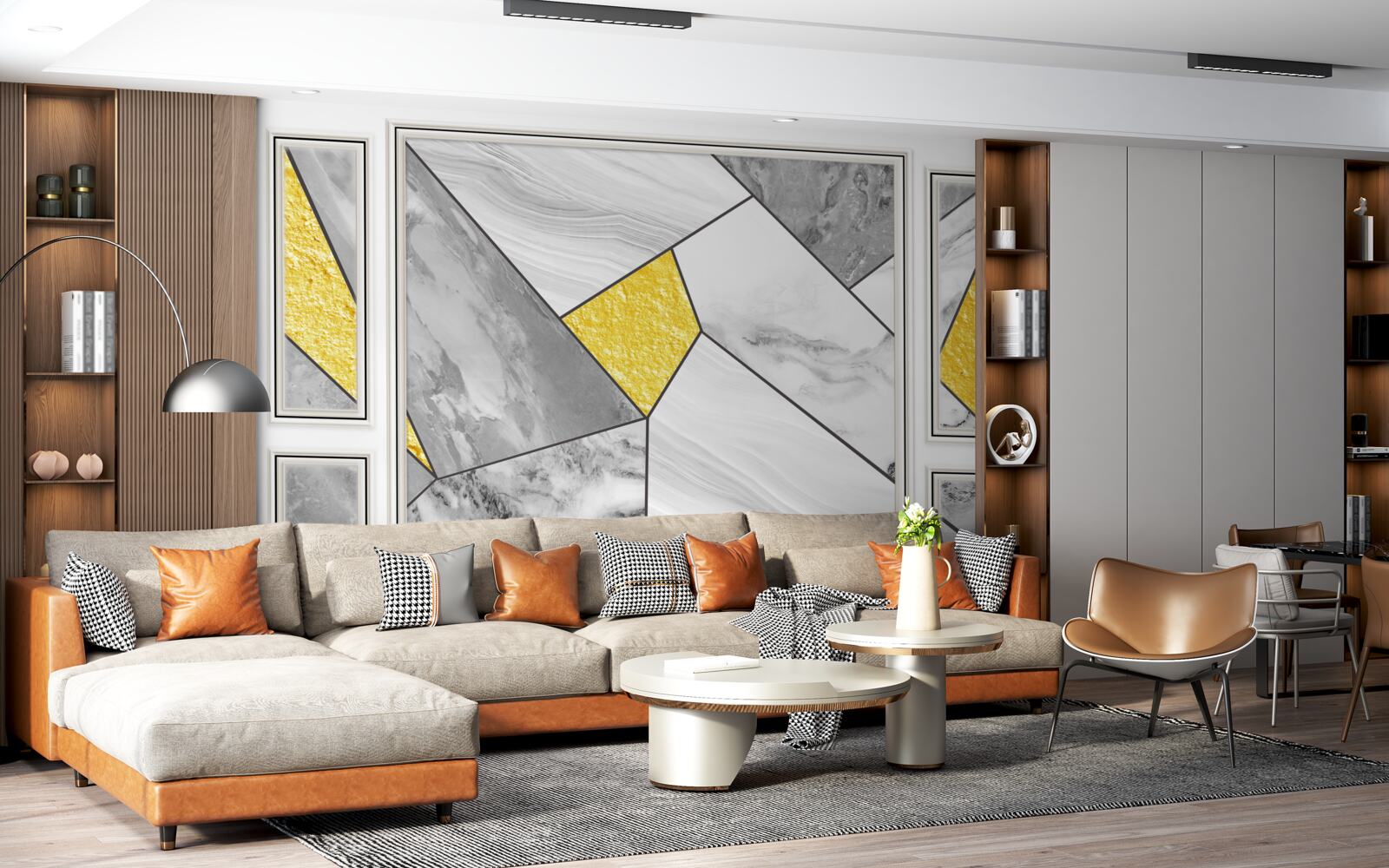 Fototapet mozaic gri cu elemente aurii