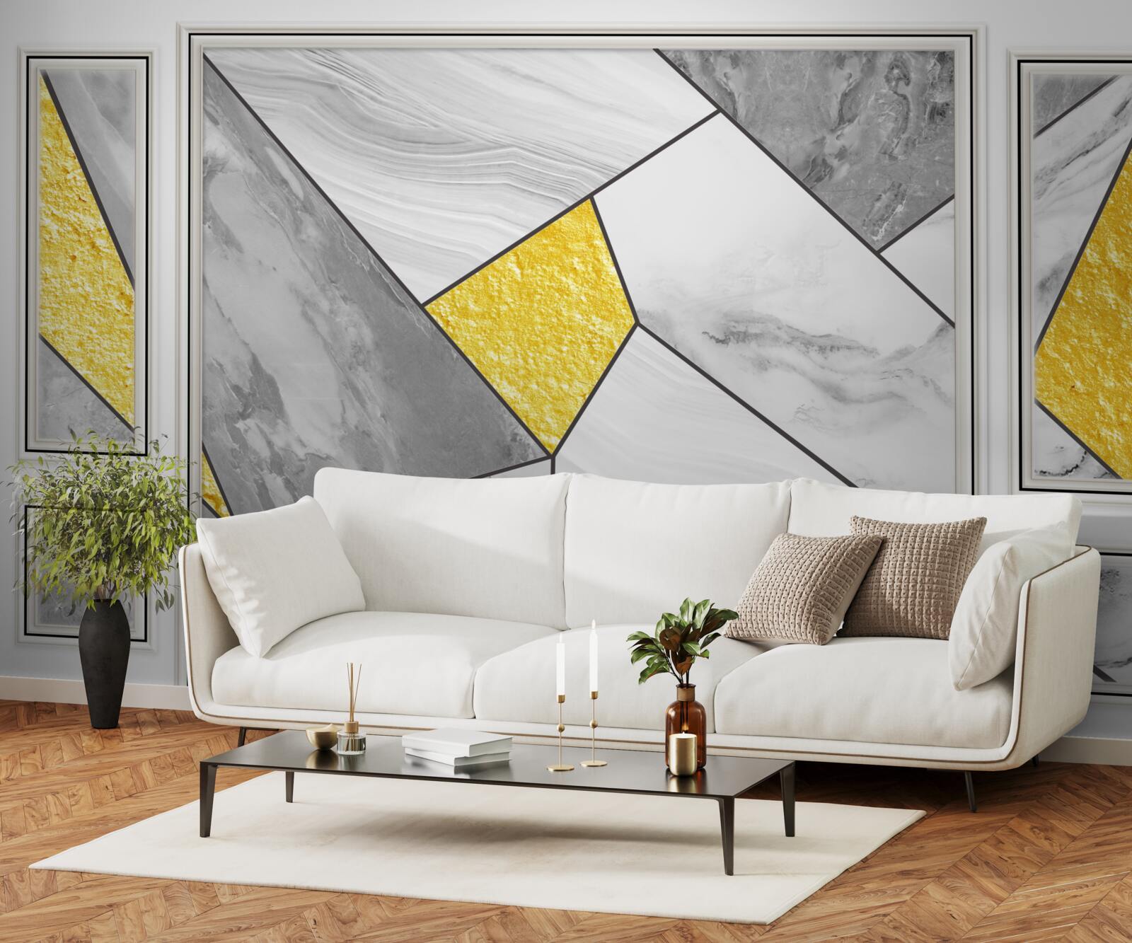 Fototapet mozaic gri cu elemente aurii