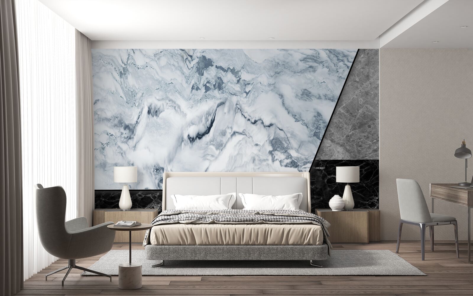 Fototapet abstracție realizată din marmură albă și neagră