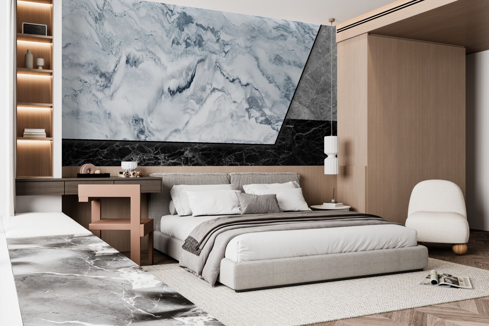 Fototapet abstracție realizată din marmură albă și neagră