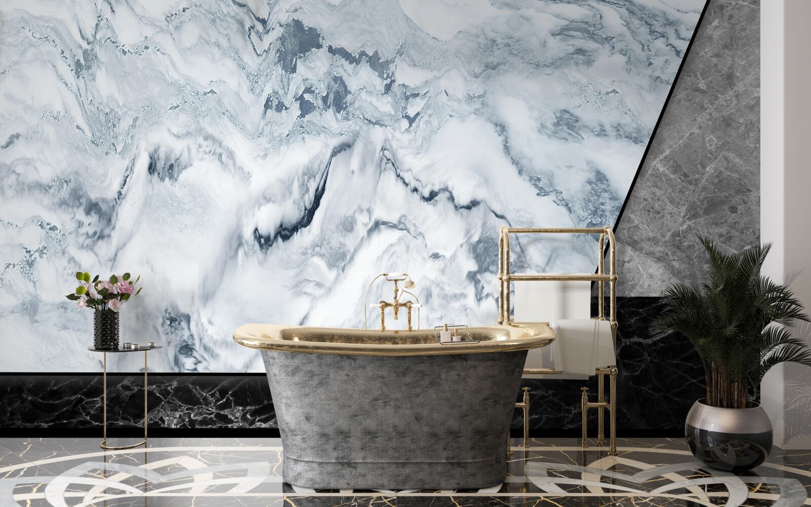 Fototapet abstracție realizată din marmură albă și neagră