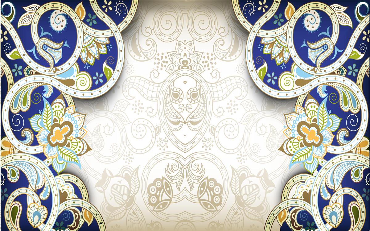 Fototapet decor în stil oriental în culori albastre