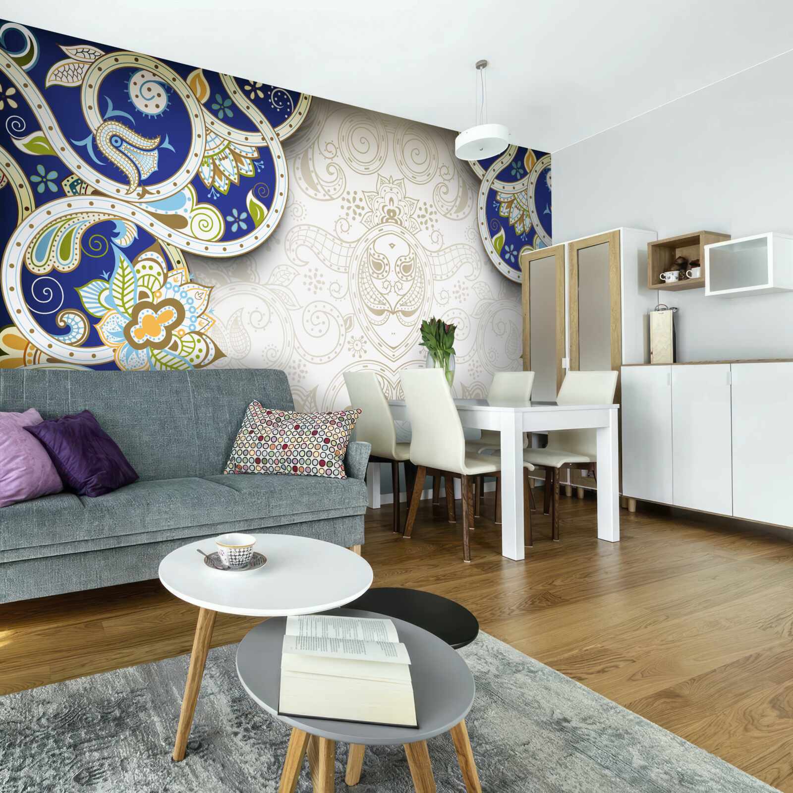 Fototapet decor în stil oriental în culori albastre