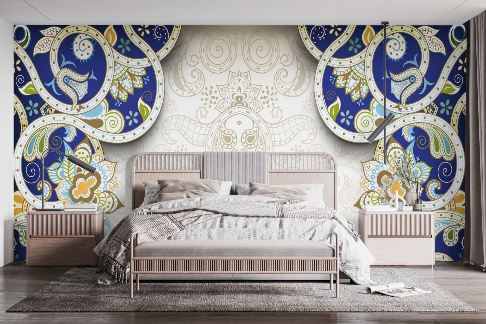 Fototapet decor în stil oriental în culori albastre